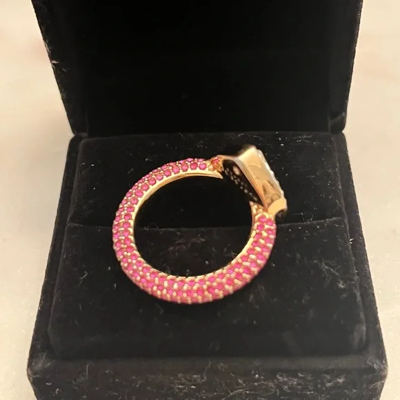 Kurt Geiger London Pink Heart Crystal Halo Ring -Sz. 7 - Excellent Condition - Picture 7 of 10